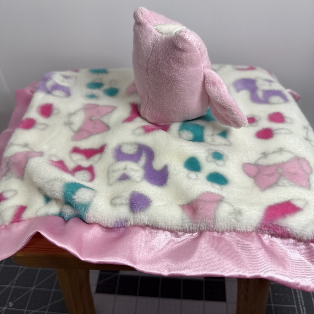 Lightning Bug Pink White Teal Owl Fox Security Blanket Satin Back Baby Lovey 13" - Picture 7 of 10